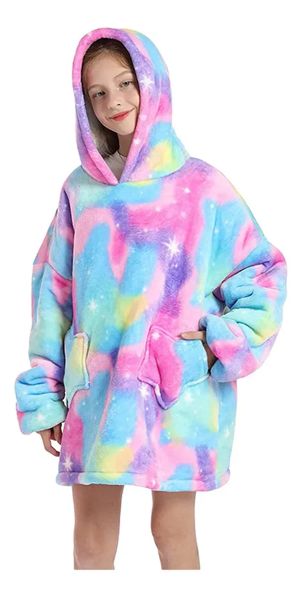 Manta Buzo Polar Con Capucha Y Bolsillos Infantil  Arcoíris y Estrellas