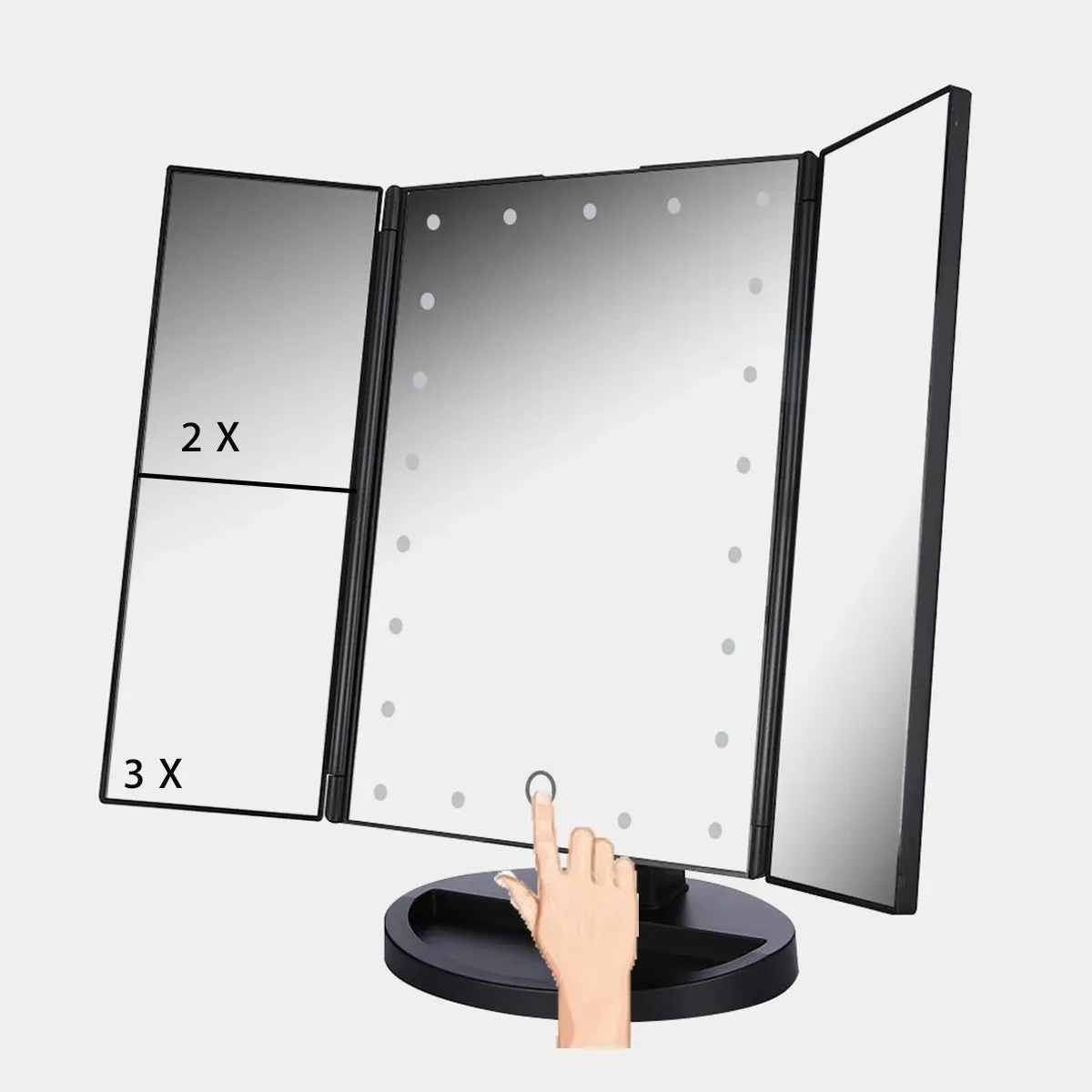 Espejo Maquillaje Plegable Multiple Táctil Led Aumento