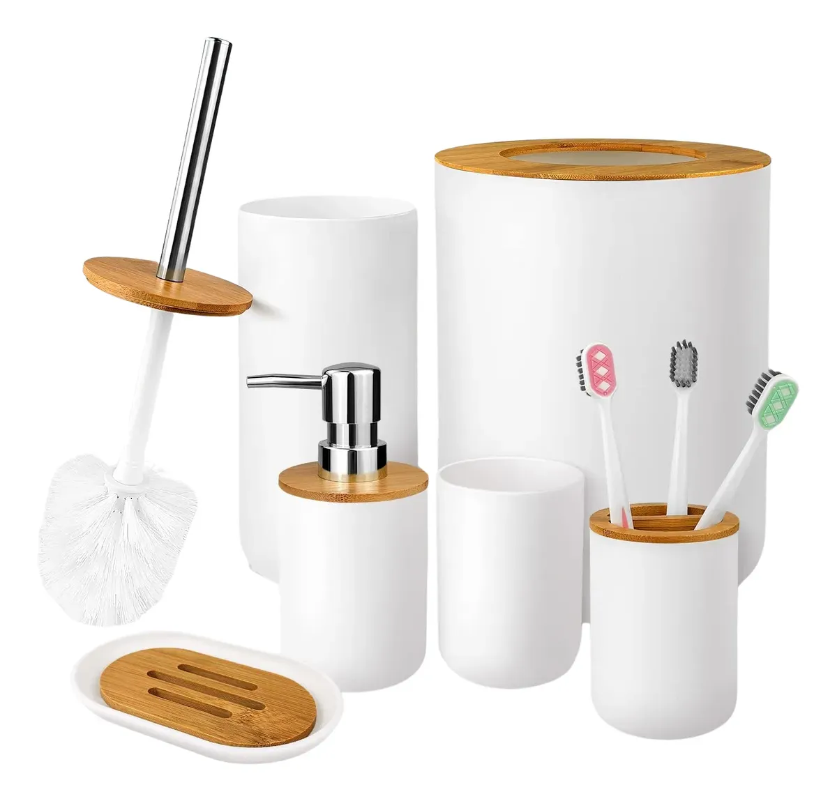 Set De Baño X6 Piezas Bambú Elegancia Y Función