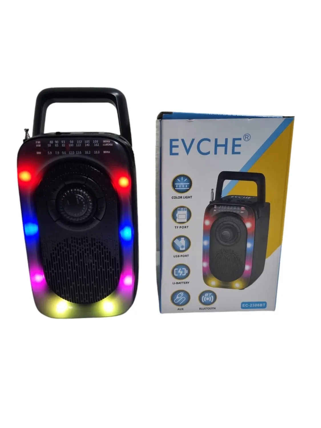 Bocina Reproductor Luz Led Rgb Radio Fm Am Sw Usb Negro
