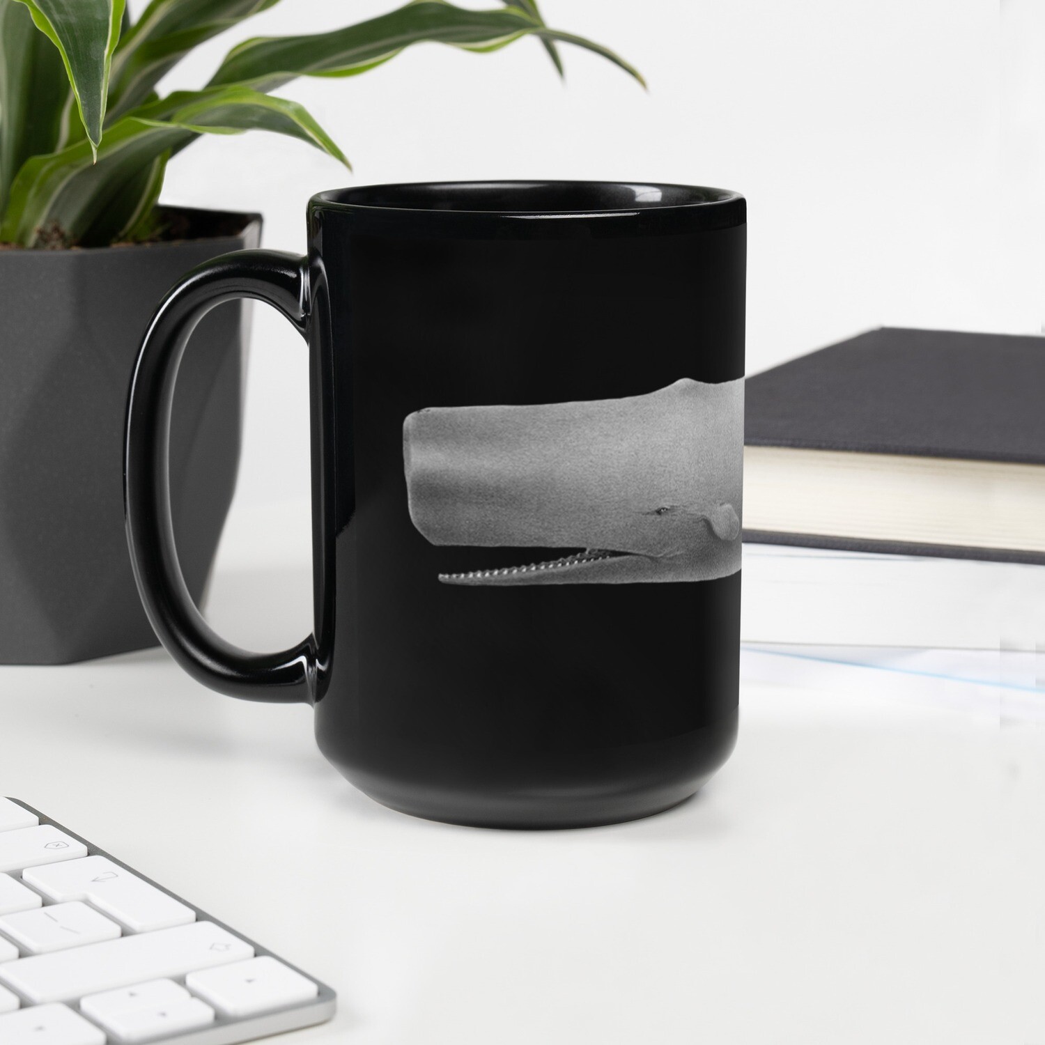 Illustrated Whale - Black Glossy Mug