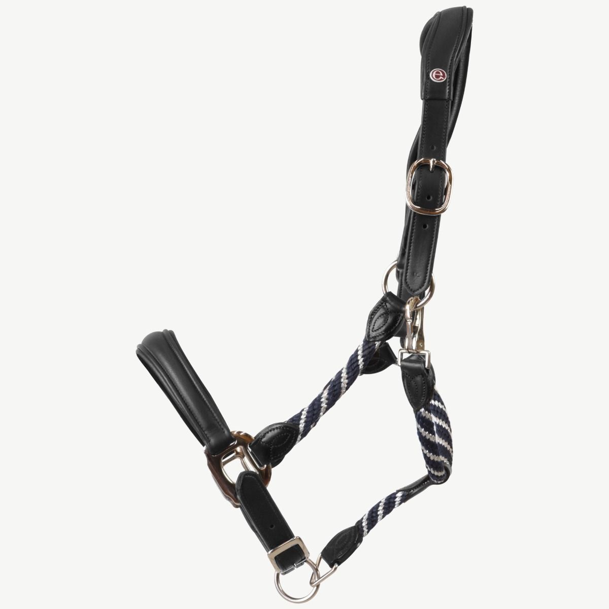 Cavezza Equityum In Cuoio Con Inserti Inserti Tubolari Rennes, Colore: Nero/Blu, Taglie: Cob