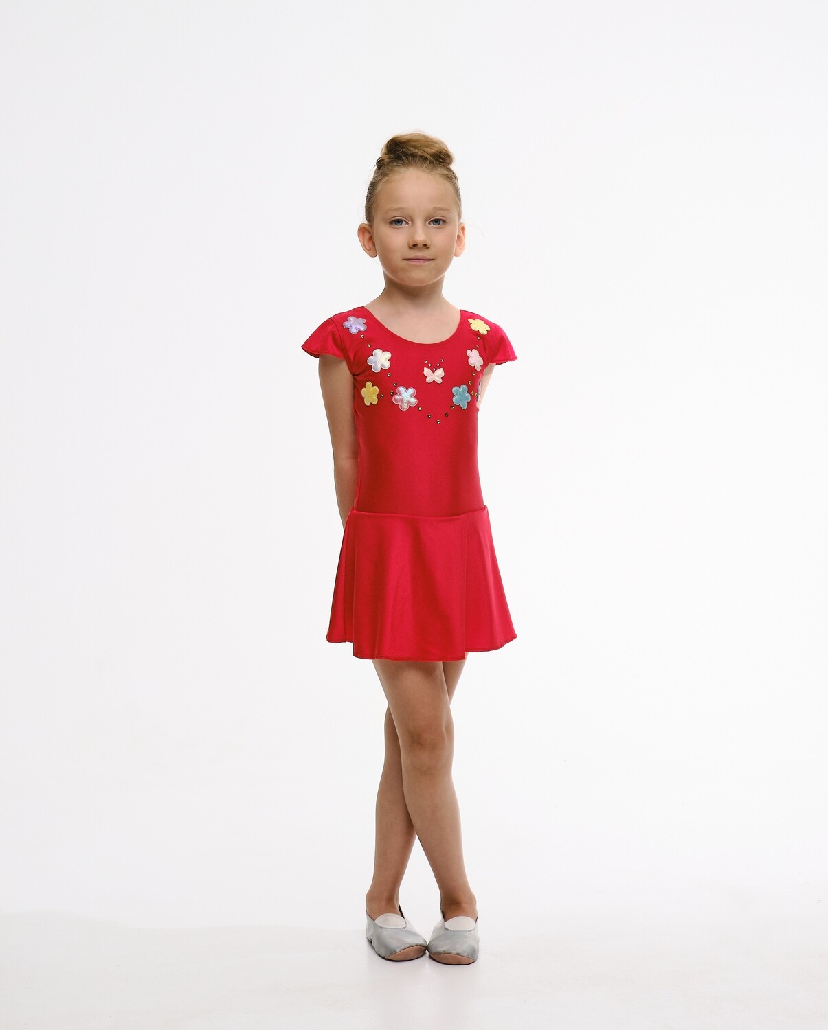 Gimnastični dres z rožicami RDEČ