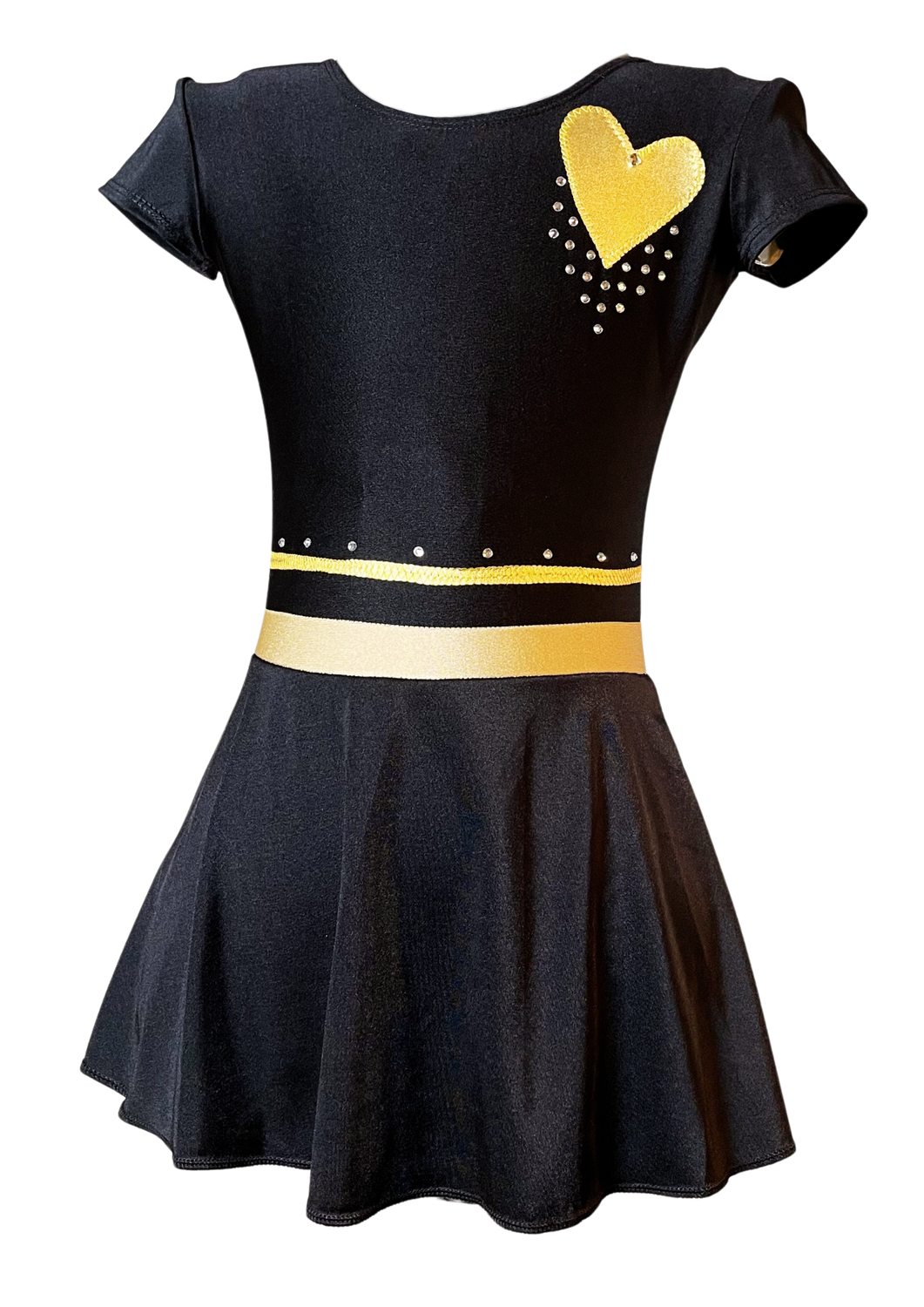 Gimnastični dres črne barve z zlatim srcem