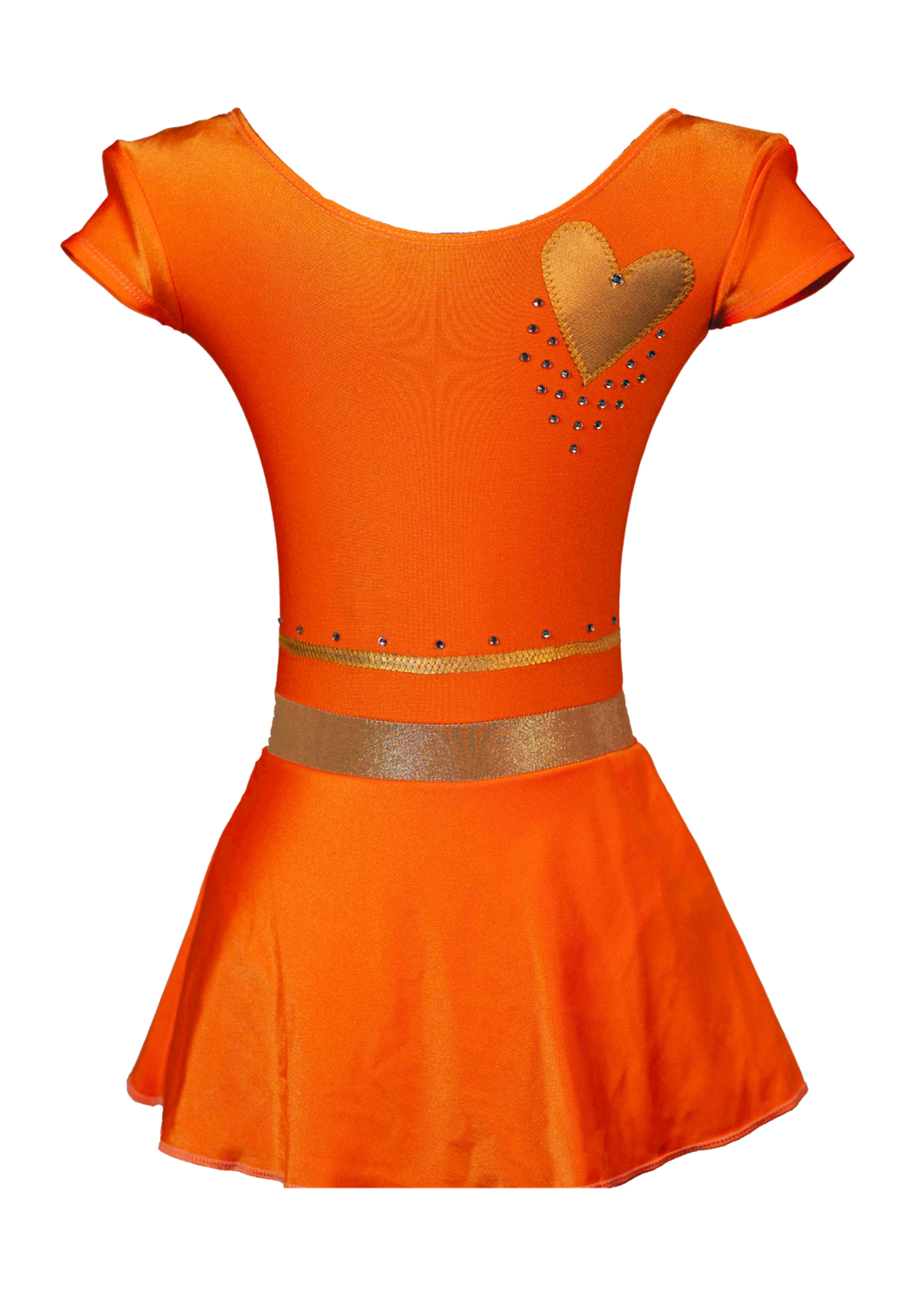 Gimnastični dres oranžne barve z zlatim srcem
