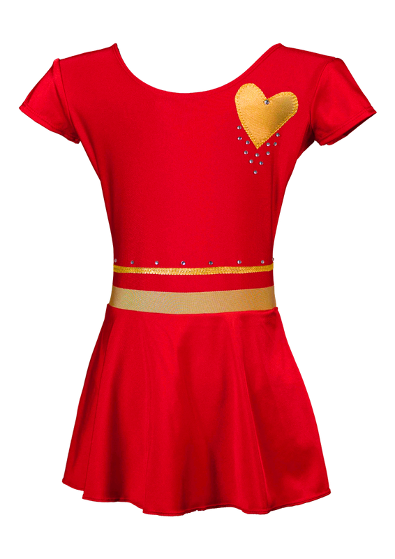 Gimnastični dres rdeče barve z zlatim srcem