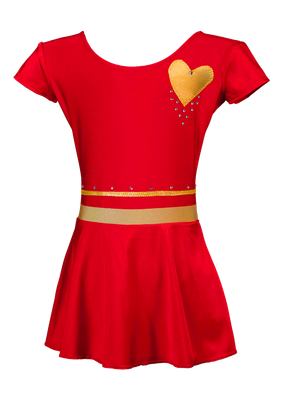 Gimnastični dres rdeče barve z zlatim srcem