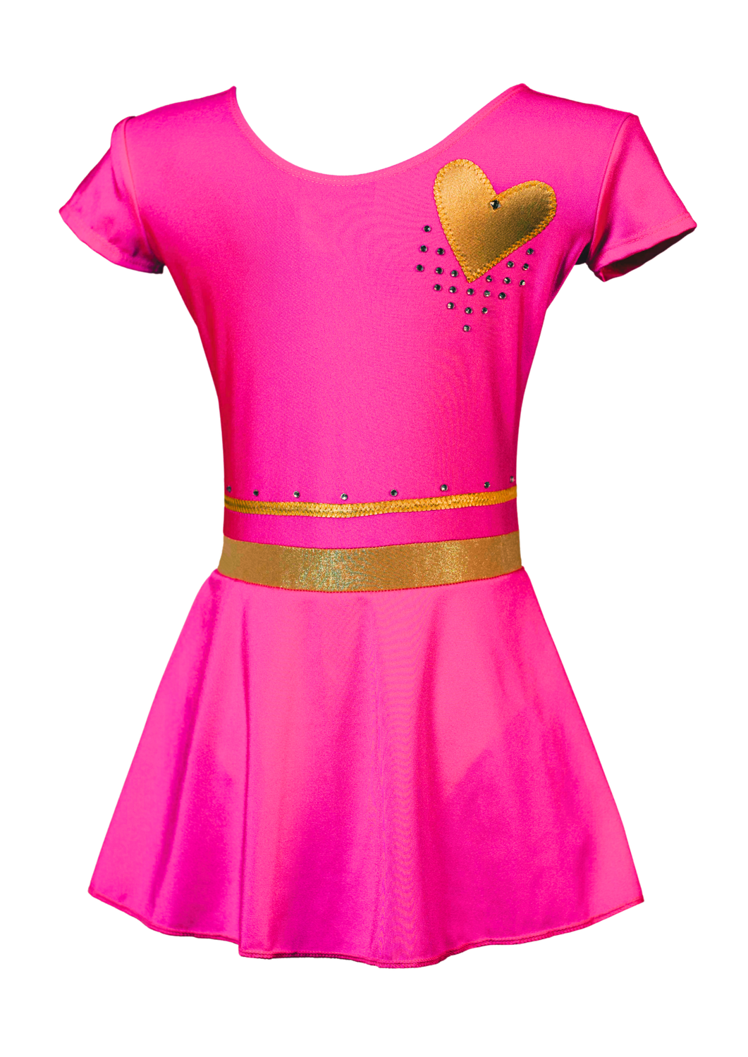 Gimnastični dres roza barve z zlatim srcem