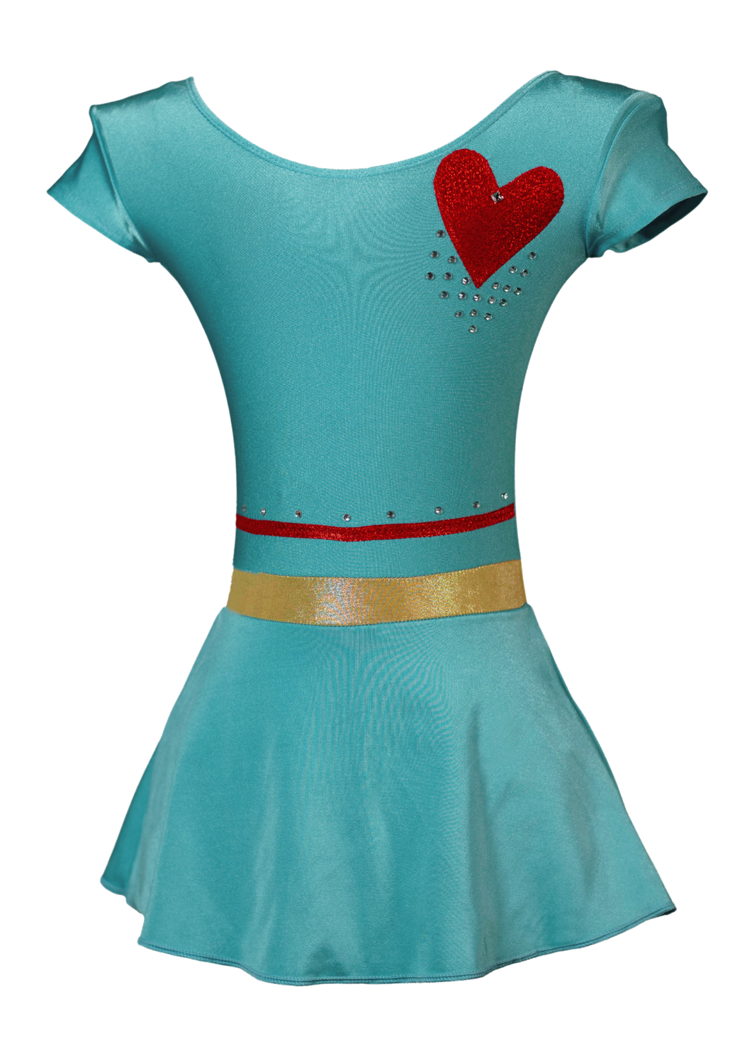 Gimnastični dres svetlo modre barve z rdečim srcem