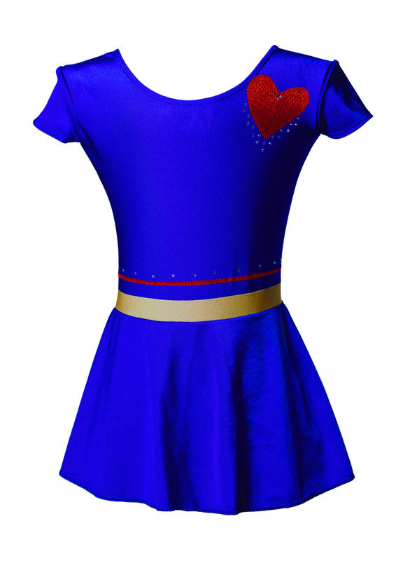 Gimnastični dres temno modre barve z rdečim srcem