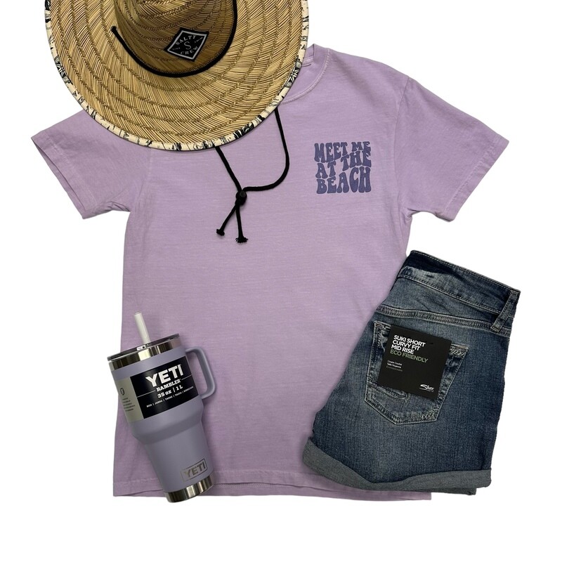 Meet Me At The Beach Tee Lilac Bubble Logo