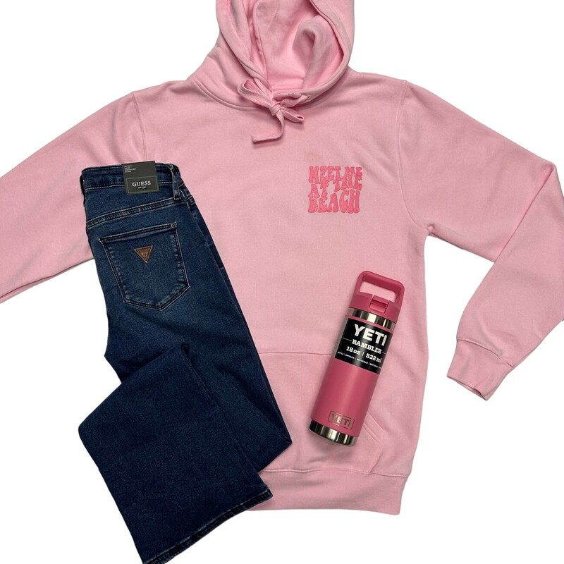 Meet Me At The Beach Hoodie Pink Bubble Logo
