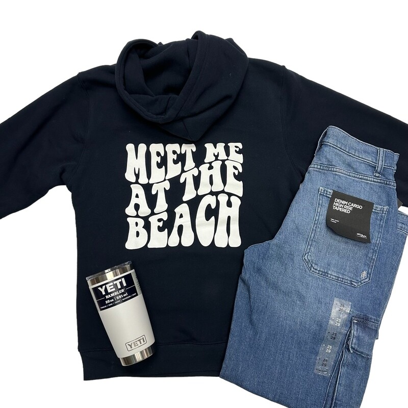 Meet Me At The Beach Hoodie Navy Bubble Logo