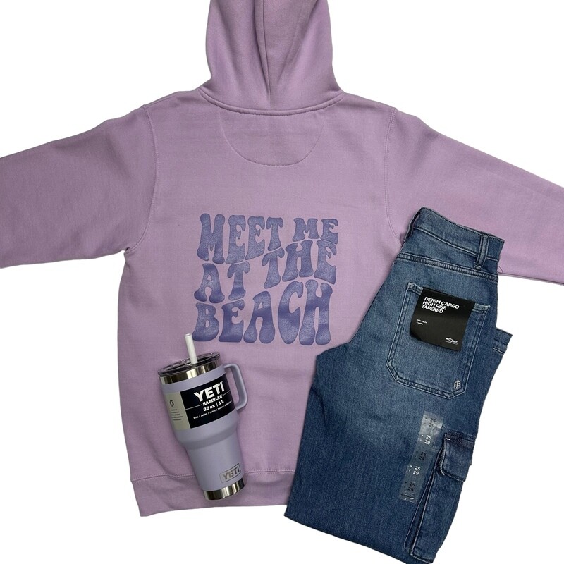 Meet Me At The Beach Hoodie Lavender Bubble Logo