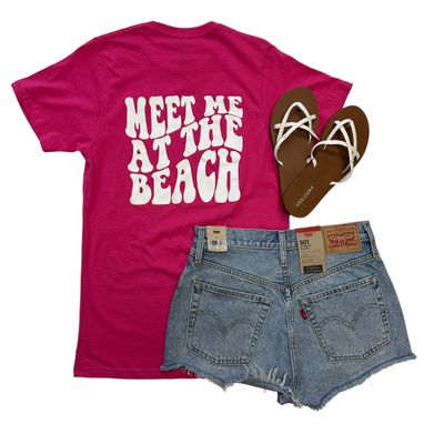 Meet Me At The Beach Bright Pink Tee