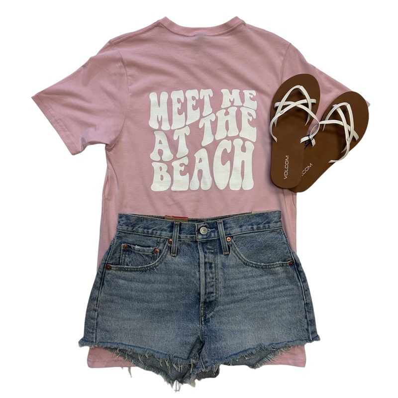 Meet Me At The Beach Tee Pink Bubble Logo