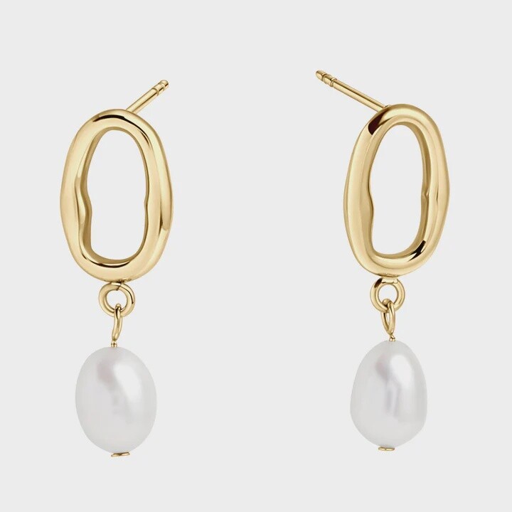 Papaya Pearl Pendant Earrings Gold