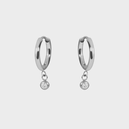 Suzhou Diamond Huggie Earrings Silver