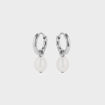Sally Pearl Huggie Earrings Silver