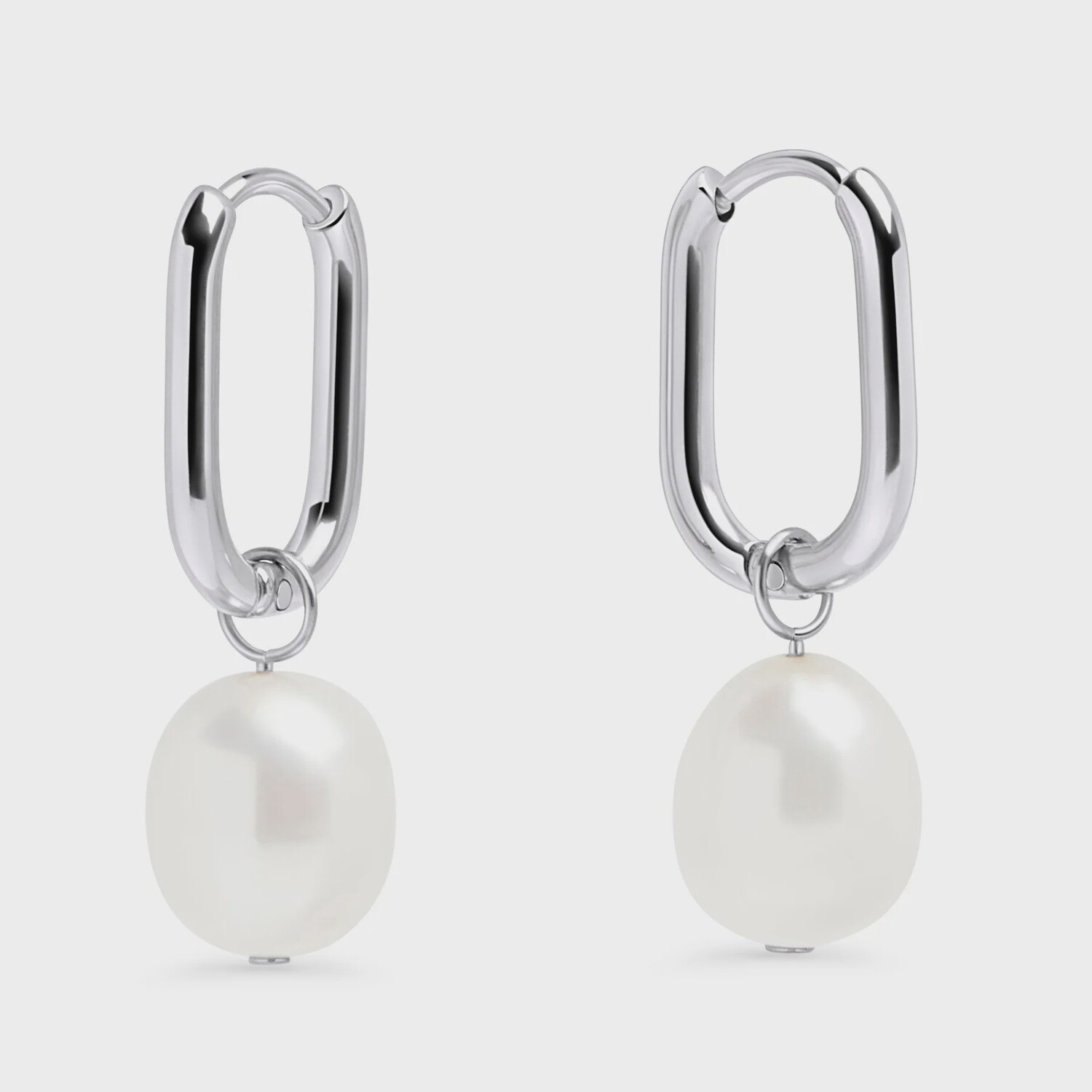 Opal Pearl Huggie Earrings Silver