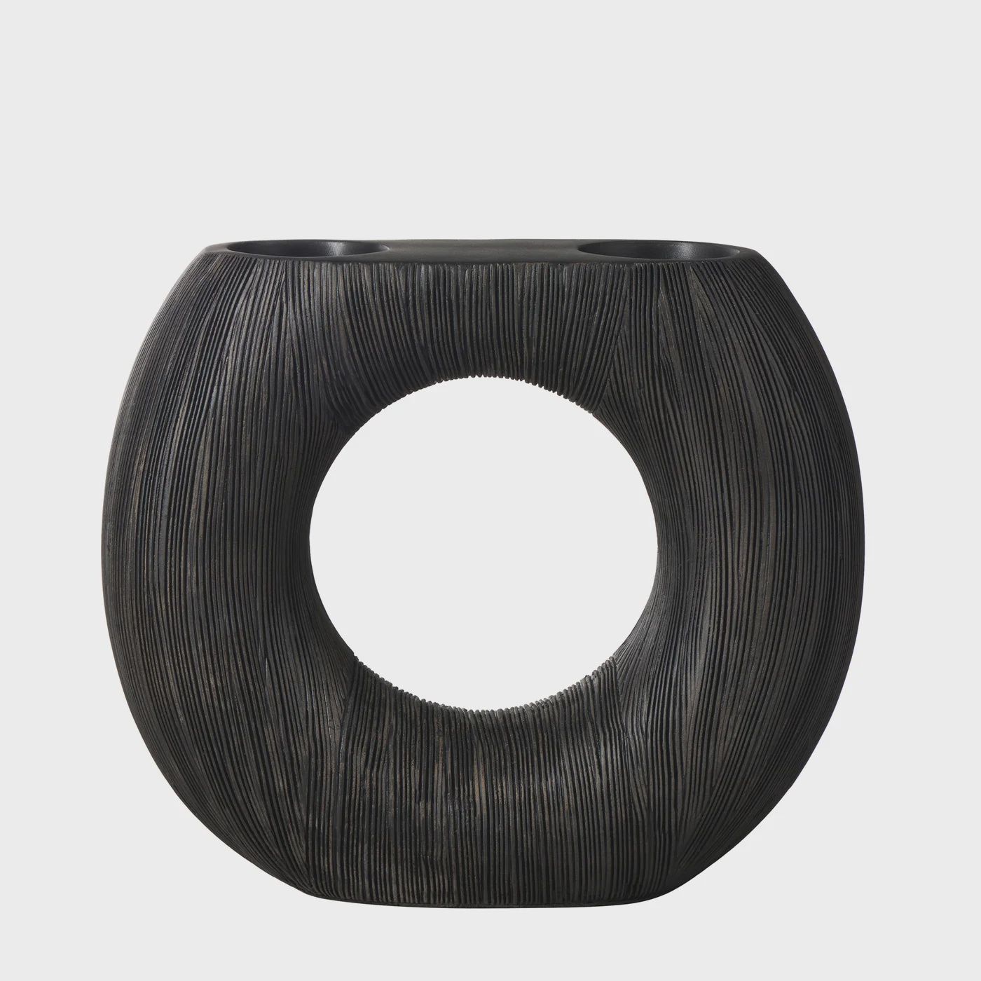 Alma 9h&quot; Resin Round Donut Vase - Black