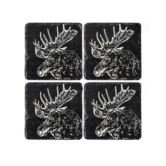 4 Slate Coasters  - Moose