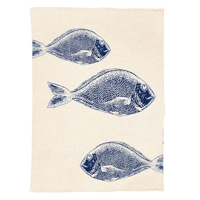 Linen Tea Towel - Fish Repeat