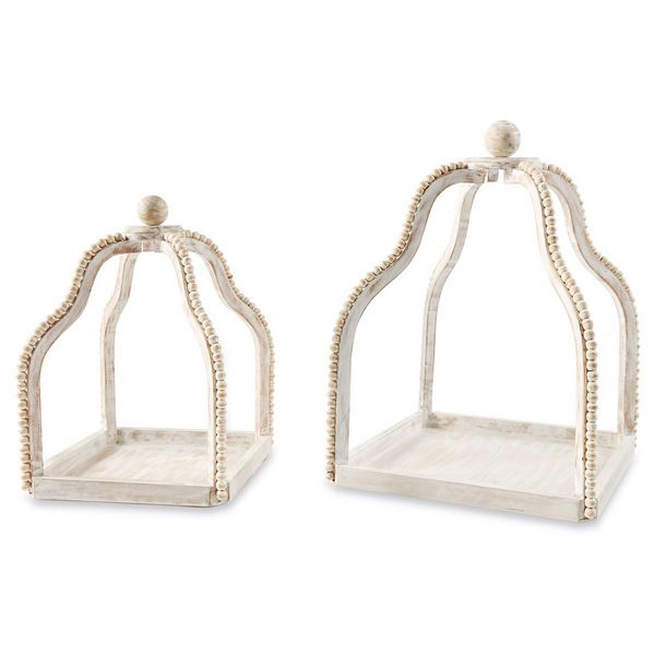 Wood Beaded Lantern Set
