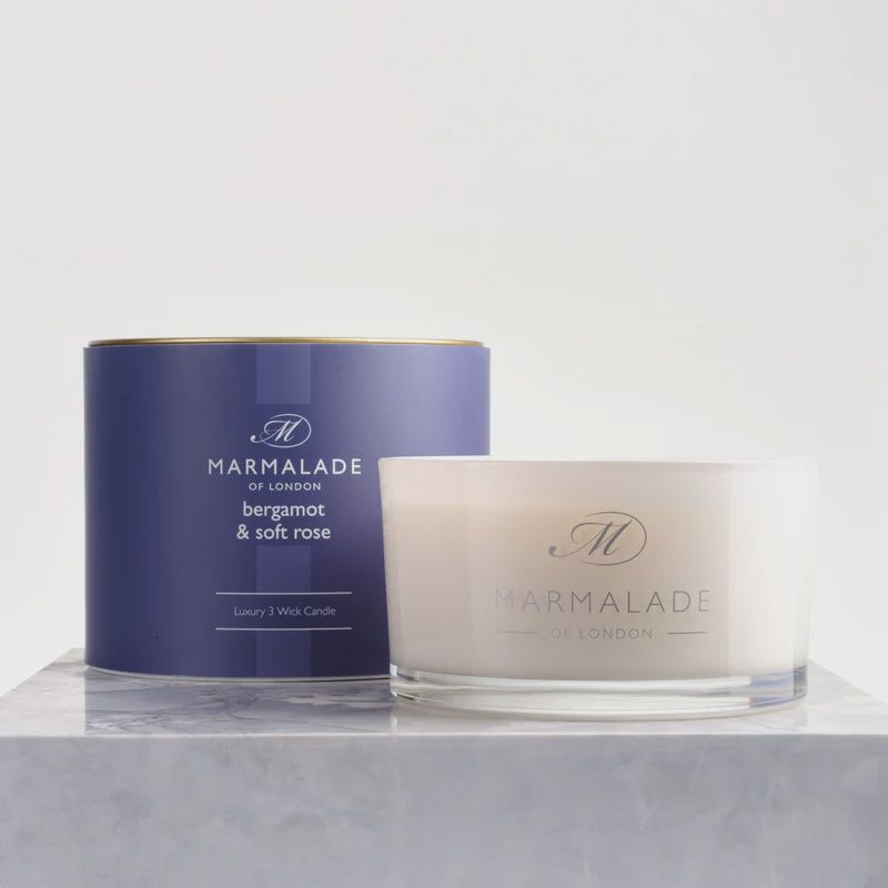 Bergamot &amp; Soft Rose 3 Wick Candle