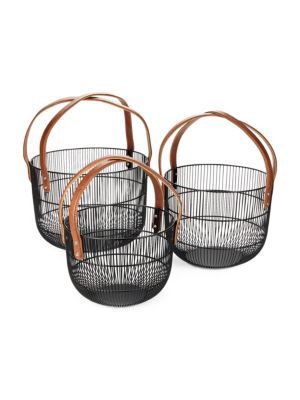 Wired Basket With Faux Leather Handle - Large