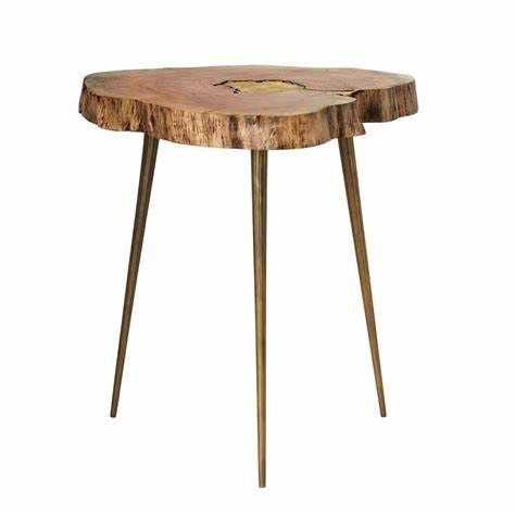 Petra Acacia Wood Molten Brass Side Table
