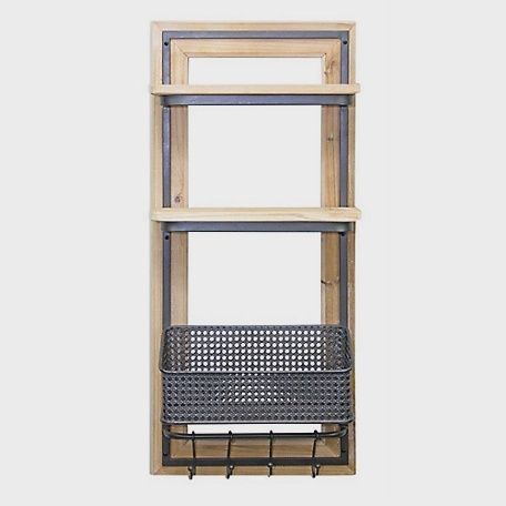 Wall Shelf with Basket Wood/Metal