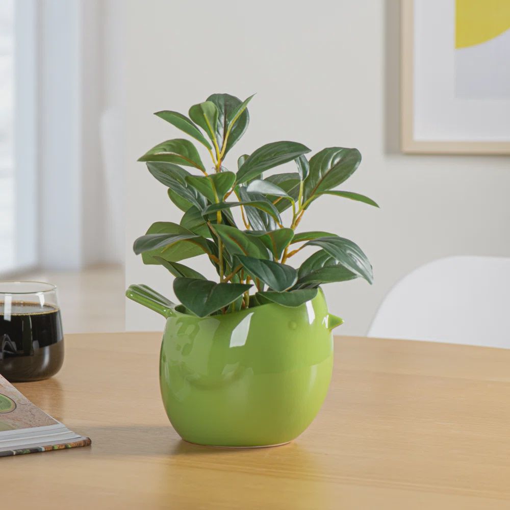 Finch Bird Ceramic Planter Green