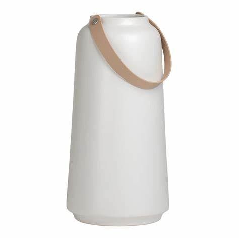 Lido Matte Vase Tall w/Faux Leather Handle
