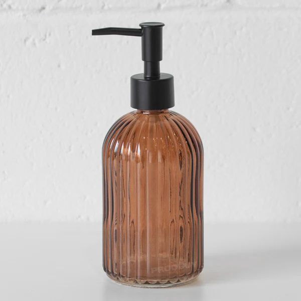Ridged Amber Glass Soap Dispenser