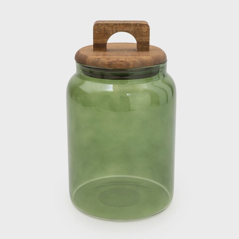 Glass Storage Jar With Wooden Lid Green