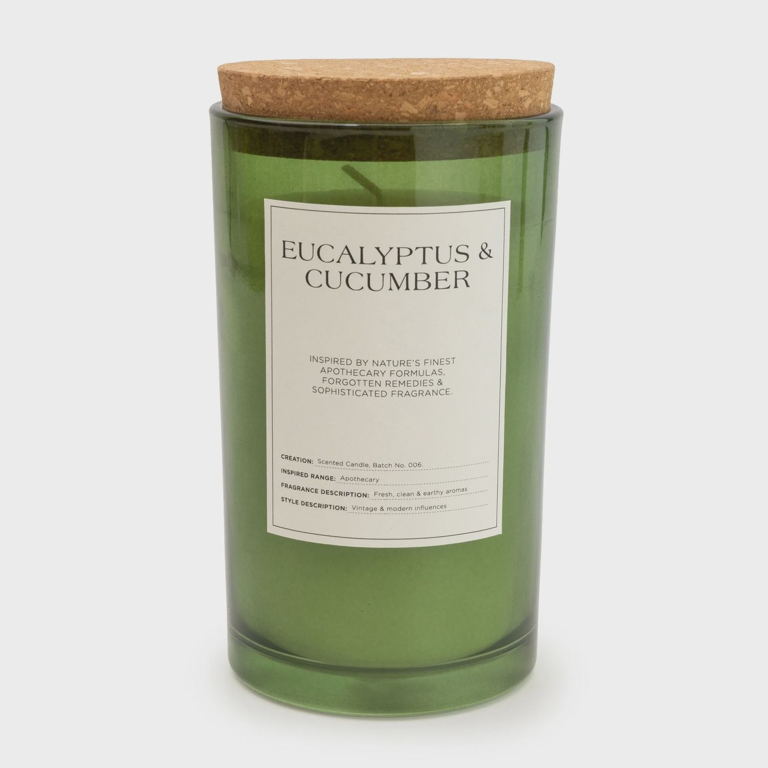 Large Glass Jar with Cork Lid Eucalyptus &amp; Cucumber