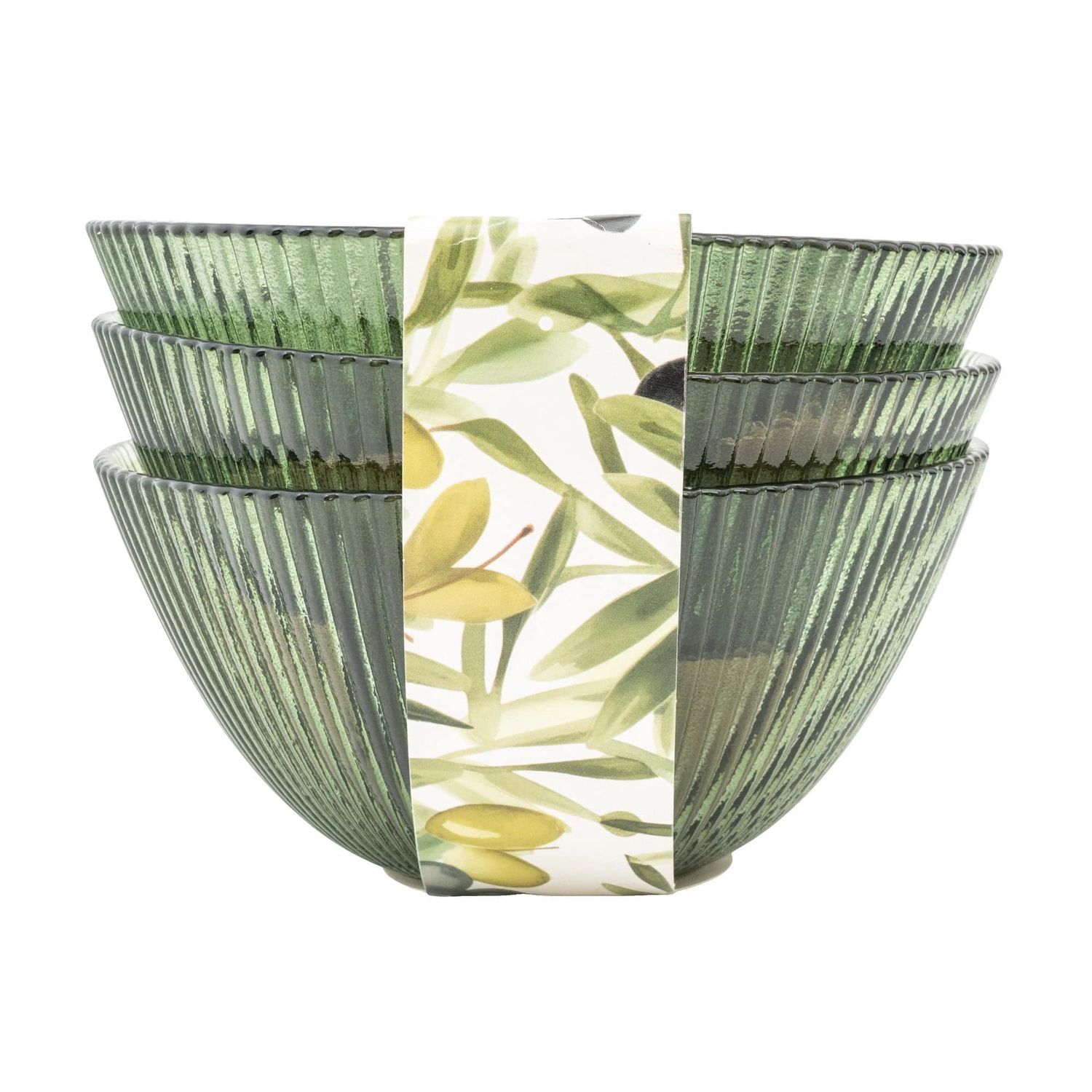 Ridged Glass Bowls Olive Set of 3