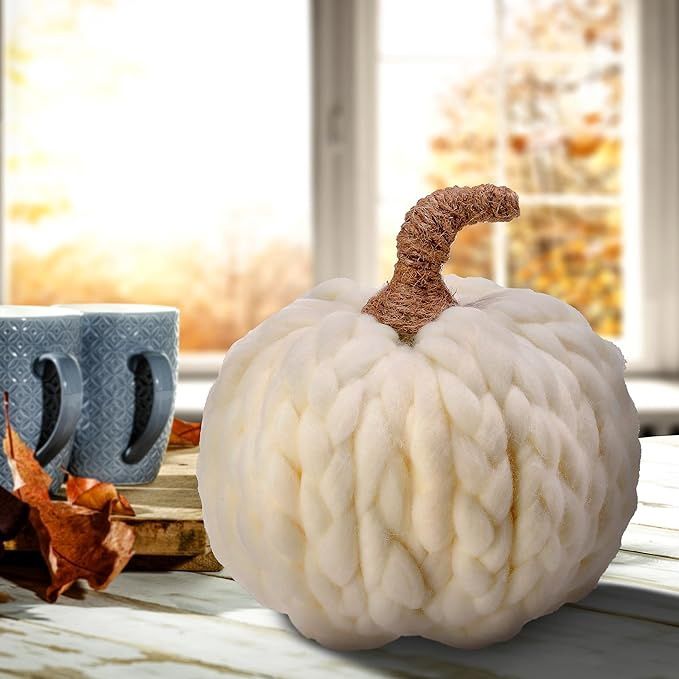 Woven Yarn Pumpkin 6&quot; White