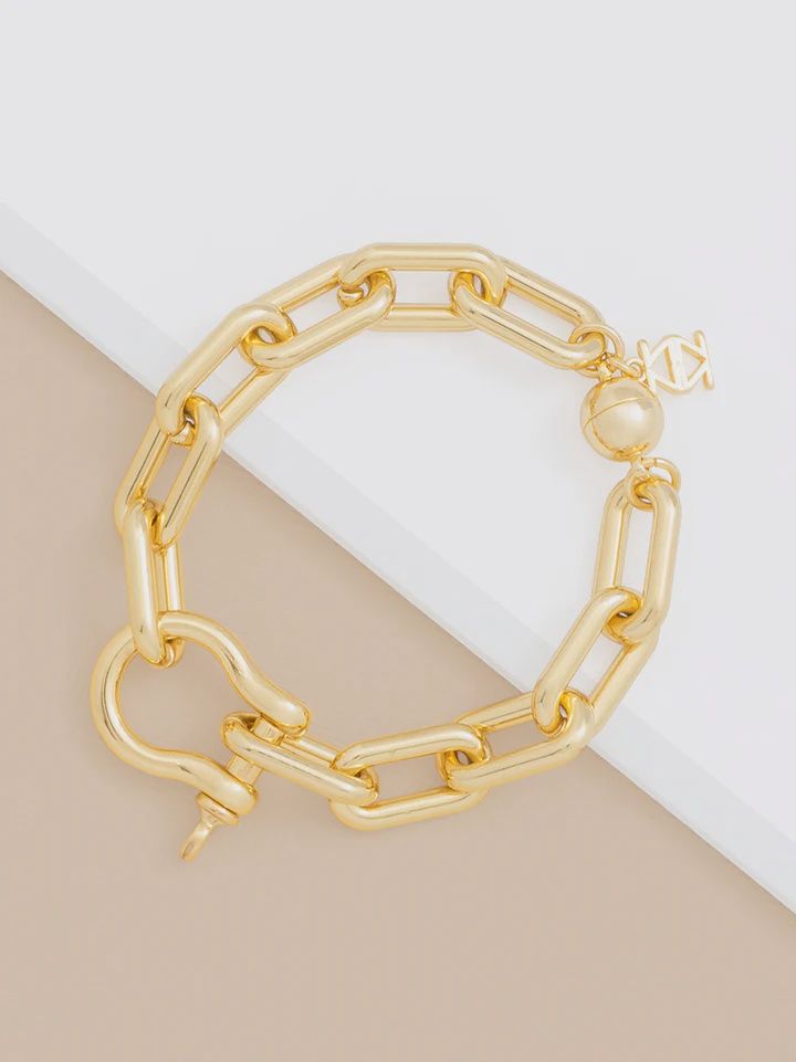 Gold Large Horseshoe Charm Link Bracelet