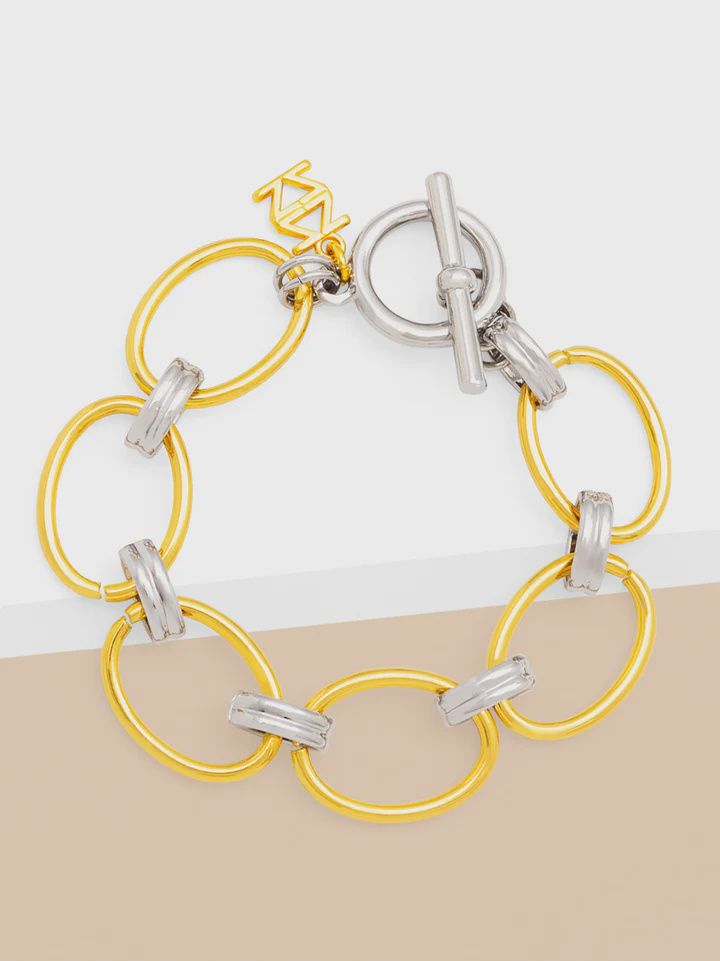 Gold and Rhodium Two-Tone Oval Link Bracelet