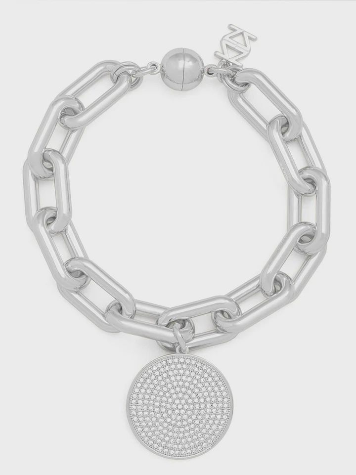 Pavé Disc Charm Link Bracelet Rhodium