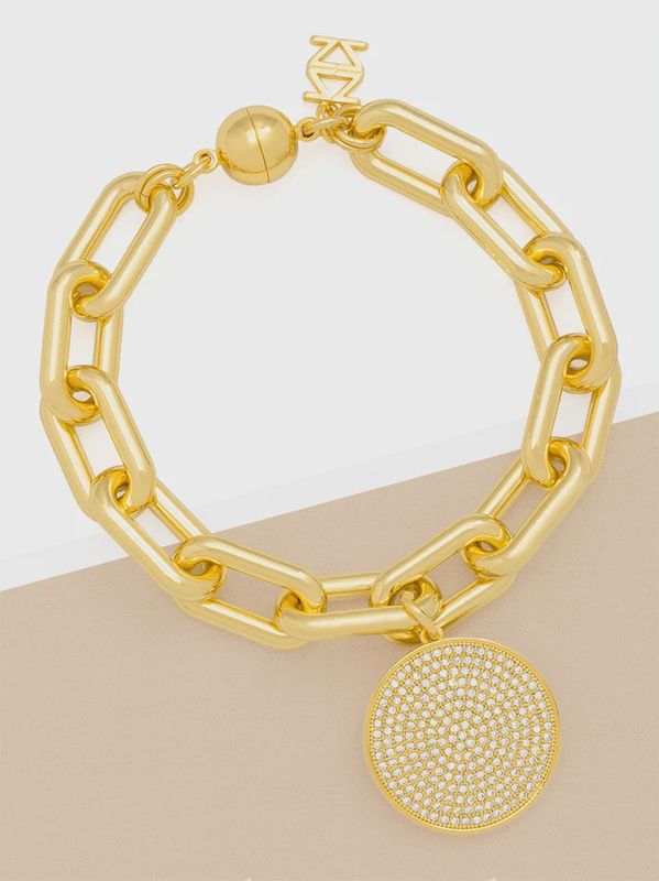 Pavé Disc Charm Link Bracelet Gold