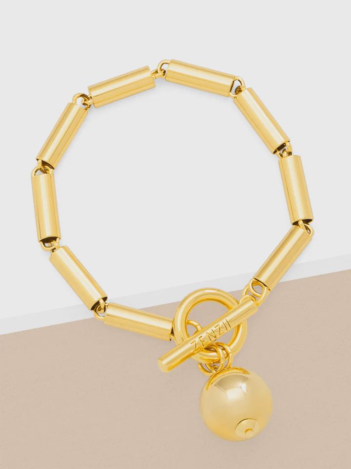 Gold Tube Chain Charm Bracelet