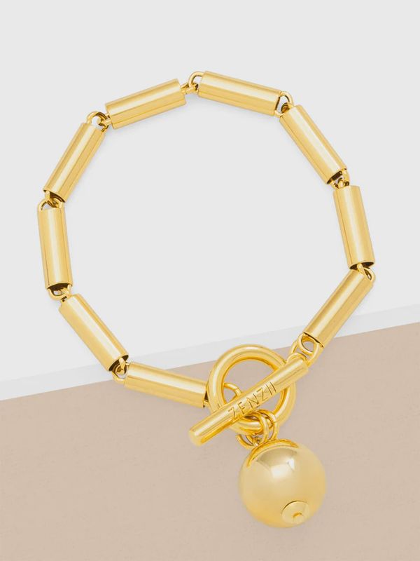 Gold Tube Chain Charm Bracelet