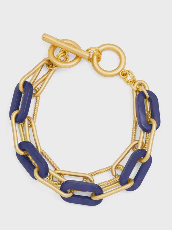 Navy Marbled Resin Link Layered Toggle Bracelet