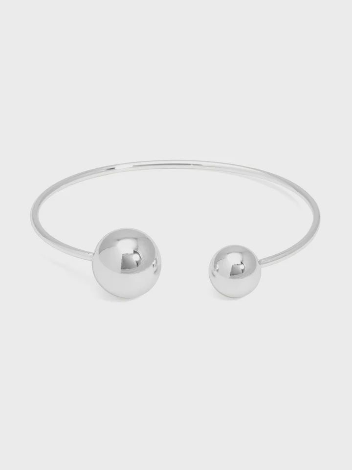 Rhodium Two Beads Cuff Bracelet
