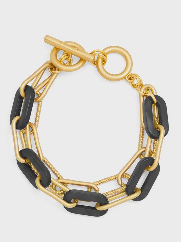 Black Marbled Resin Link Layered Toggle Bracelet
