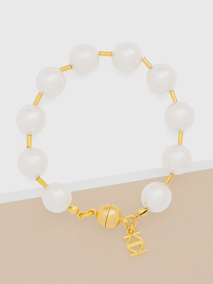 Gold Pearl Beaded Bracelet with Tube Spacers