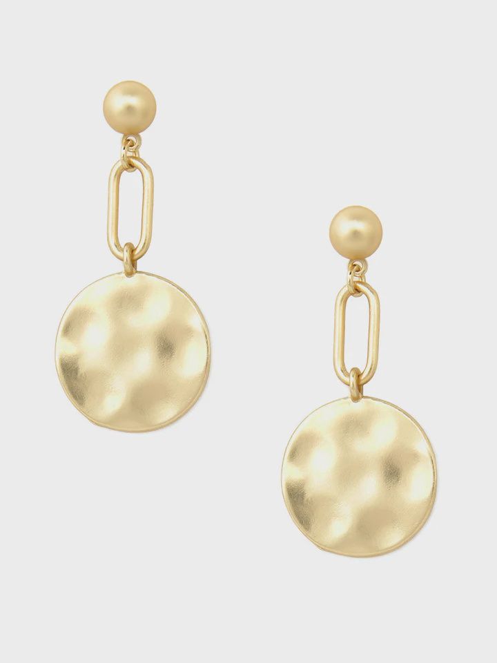 Matte Gold Link and Medallion Drop Earring